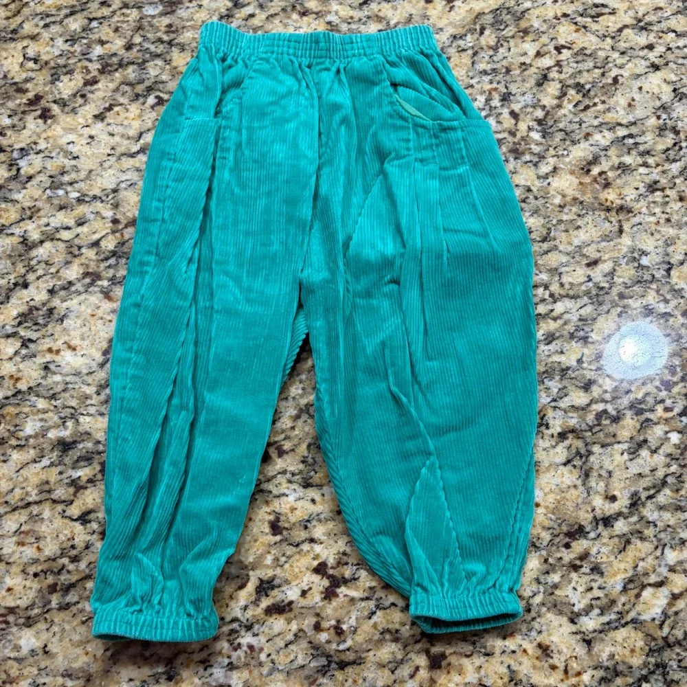 Vintage Carters Teal Green Corduroy Pants Toddler 24 Months Elastic Waist USA